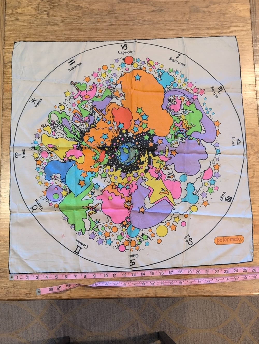 Vintage Peter Max Psychedelic Zodiac Scarf